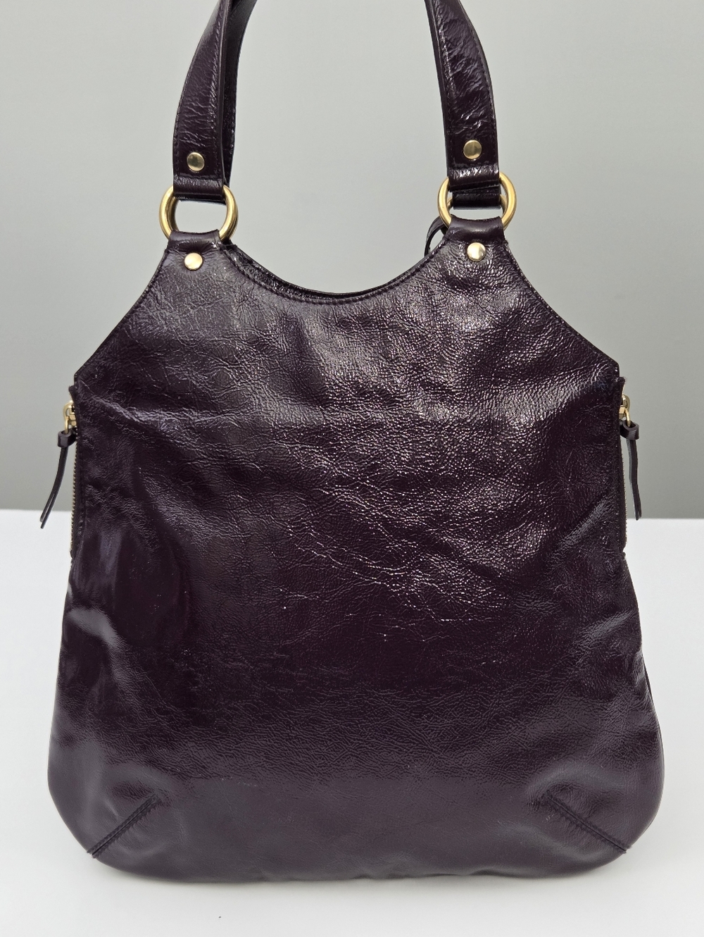 YSL YVES SAINT LAURENT SAC METROPOLIS / TRIBUTE BAG AUBERGINE EGGPLANT PATENT - Picture 10 of 10